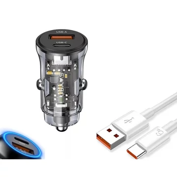Autós telefontöltő USB/USB-C + kábel 6A 20W 12-24V