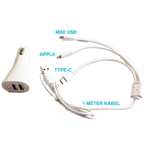 Autós telefon töltő 2 db USB, szivargyújtó csatlakozóval