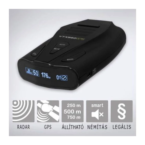 KIYO VTX950GPS szélvédőre rögzíthető radar- és lézerdetektor traffipax adatbázis
