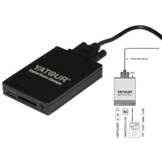 YATOUR MP3/USB/SD/AUX illesztő Mini ISO, Audi, Ford, Skoda, Seat, VW