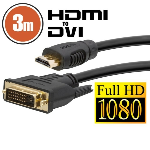 DVI-D / HDMI kábel 3 m aranyozott csatlakozóval